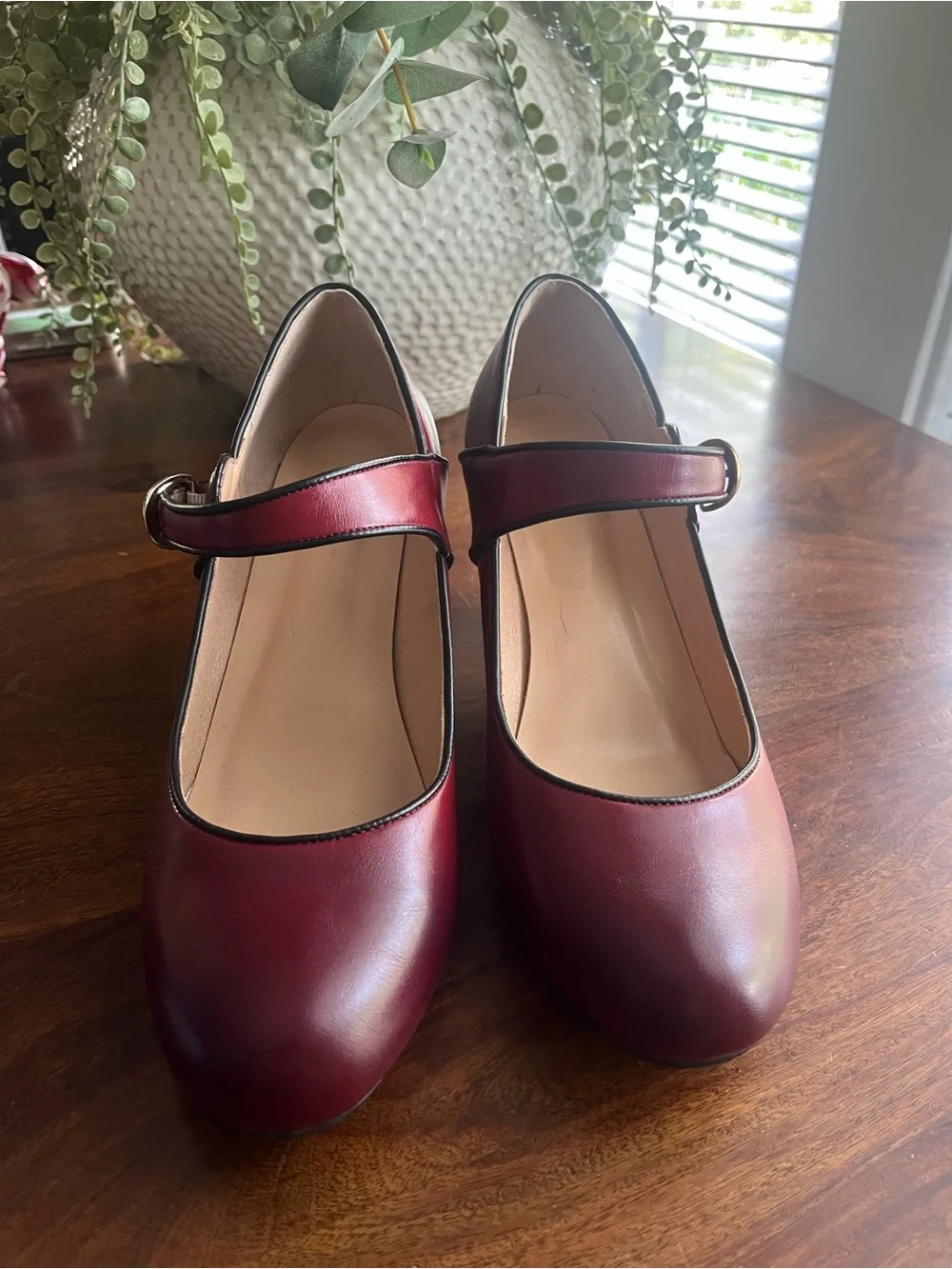 Burgundy Ombré Mary Jane Pumps with Block Heel | Vintage-Inspired | Size 10